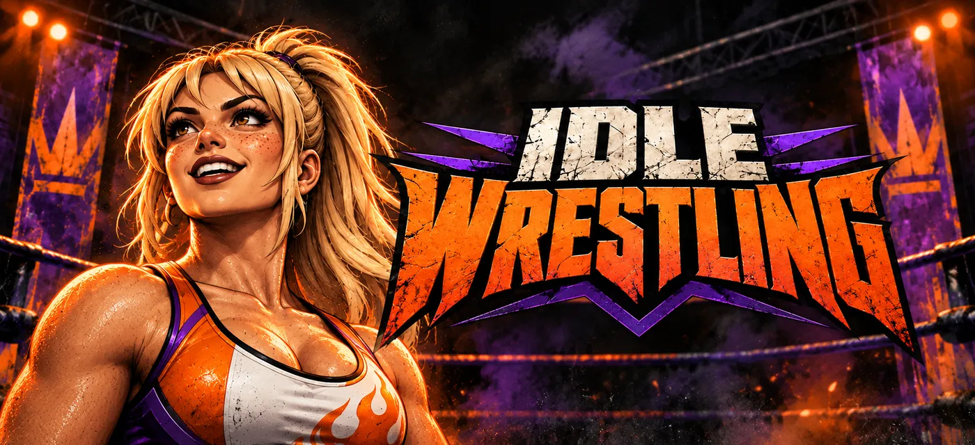 Firecracker, a blonde wrestler in an orange and white top, beside the Idle Wrestling logo.